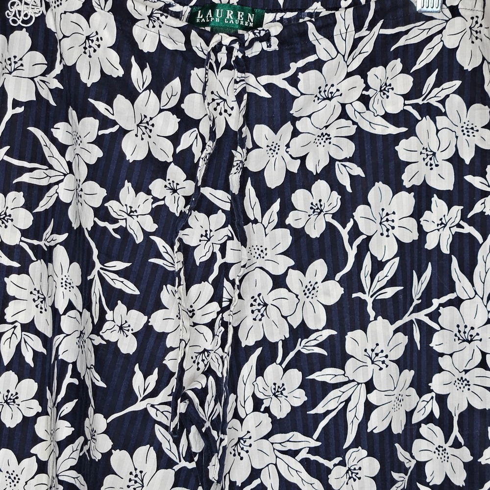 Lauren Ralph Lauren Womens Navy Blue White Floral Cotton Pajama Pants Small S - Picture 2 of 7